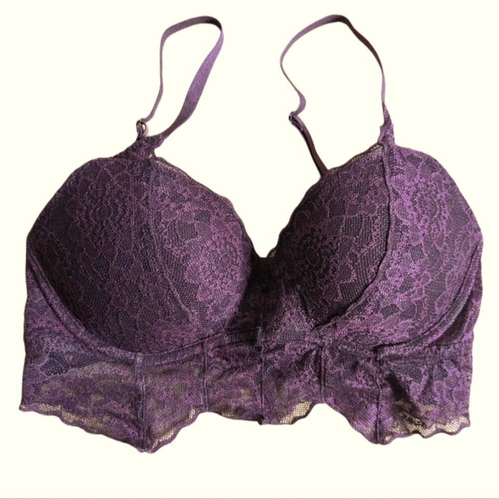 Victoria's Secret Pink Longline Burgundy Lace Underwire Push Up Bralette NWOT